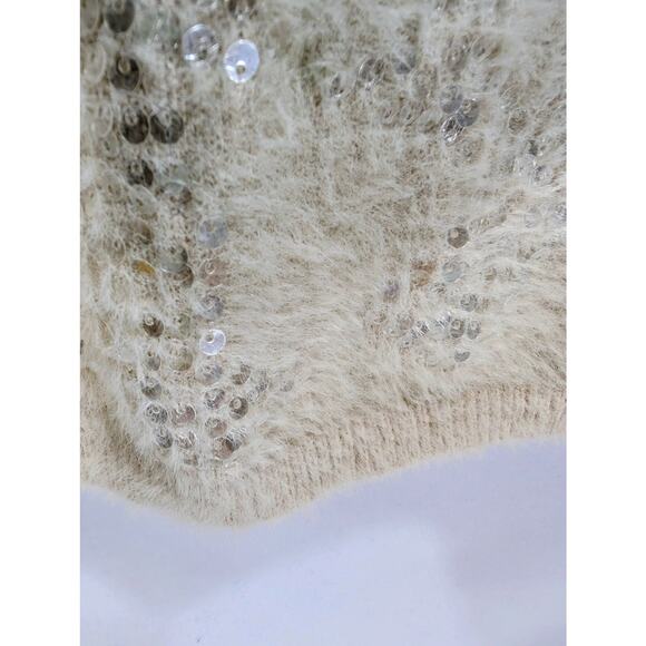 Soft Beige Sequin Knit Sweater Women’s Small Unbranded Cozy Textured Pullover - Picture 8 of 10